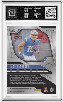 Ladd McConkey from the 2024 Panini Prizm set graded by Arena Club and given an overall grade of 8.