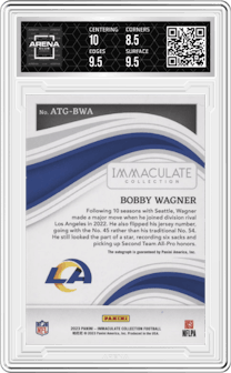 Bobby Wagner from the 2023 Panini Immaculate Collection  set graded by Arena Club and given an overall grade of 9.