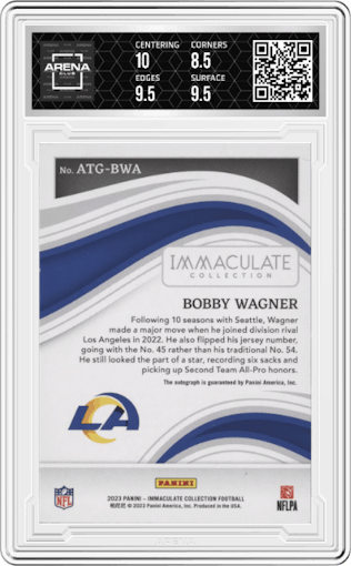 Bobby Wagner from the 2023 Panini Immaculate Collection  set graded by Arena Club and given an overall grade of 9.