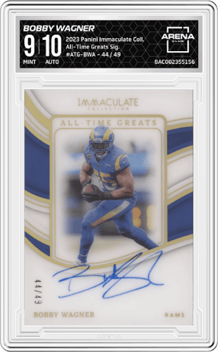 Bobby Wagner from the 2023 Panini Immaculate Collection  set graded by Arena Club and given an overall grade of 9.