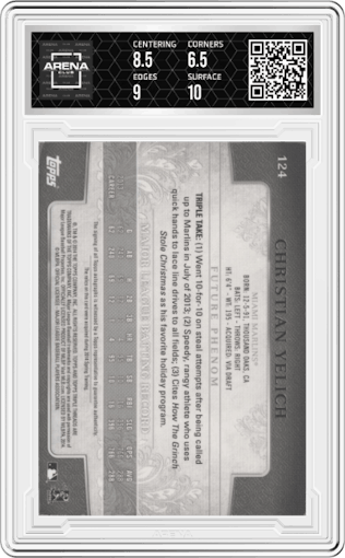 Christian Yelich from the 2014 Topps Triple Threads set graded by Arena Club and given an overall grade of 7.