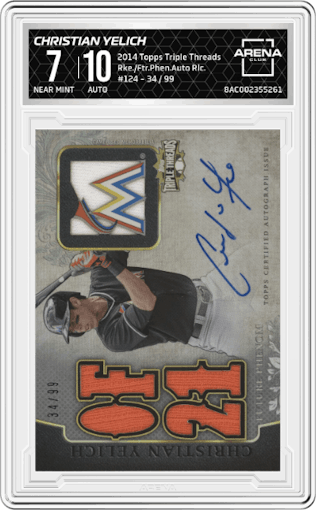 Christian Yelich from the 2014 Topps Triple Threads set graded by Arena Club and given an overall grade of 7.