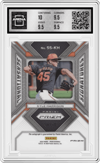 Kyle Harrison from the 2024 Panini Prizm set featuring a Gold Prizm parallel graded by Arena Club and given an overall grade of 10.