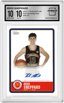 Reed Sheppard from the 2023 Topps Chrome McDonald's All American set graded by Arena Club and given an overall grade of 10.