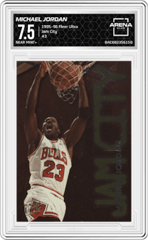 Michael Jordan from the 1995-96 Fleer Ultra set graded by Arena Club and given an overall grade of 7.5.