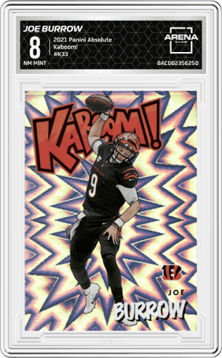 Joe Burrow from the 2021 Panini Absolute set graded by Arena Club and given an overall grade of 8.