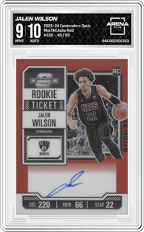 Jalen Wilson from the 2023-24 Panini Contenders Optic set featuring a Red parallel graded by Arena Club and given an overall grade of 9.