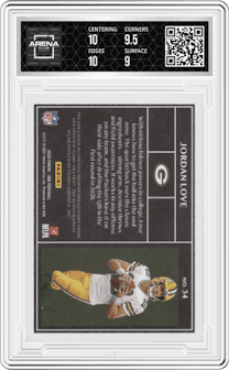 Jordan Love from the 2020 Panini One set graded by Arena Club and given an overall grade of 9.5.