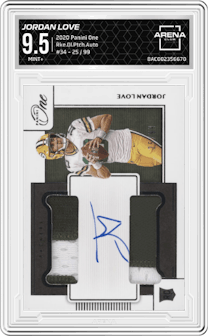 Jordan Love from the 2020 Panini One set graded by Arena Club and given an overall grade of 9.5.