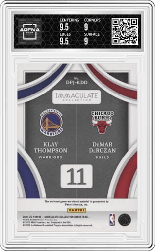 Thompson/Derozan from the 2021-22 Panini Immaculate Collection set graded by Arena Club and given an overall grade of 9.5.