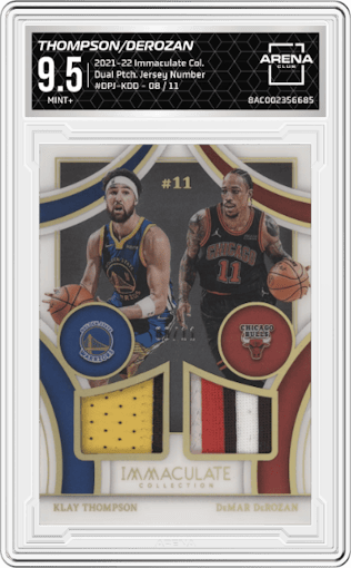 Thompson/Derozan from the 2021-22 Panini Immaculate Collection set graded by Arena Club and given an overall grade of 9.5.