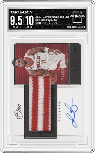 Tari Eason from the 2022-23 Panini One and One set graded by Arena Club and given an overall grade of 9.5.