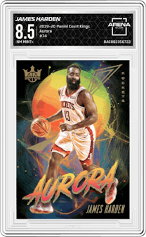 James Harden from the 2019-20 Panini Court Kings set graded by Arena Club and given an overall grade of 8.5.