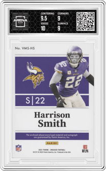 Harrison Smith from the 2022 Panini Encased set featuring a Sapphire parallel graded by Arena Club and given an overall grade of 9.5.