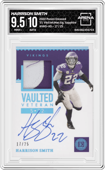 Harrison Smith from the 2022 Panini Encased set featuring a Sapphire parallel graded by Arena Club and given an overall grade of 9.5.