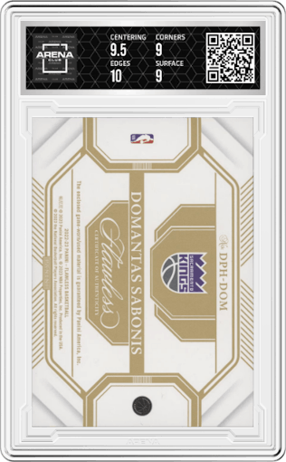 Domantas Sabonis  from the 2022-23 Panini Flawless set graded by Arena Club and given an overall grade of 9.5.