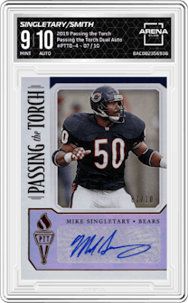Mike Singletary/Roquan Smith from the 2019 Panini Passing the Torch set graded by Arena Club and given an overall grade of 9.