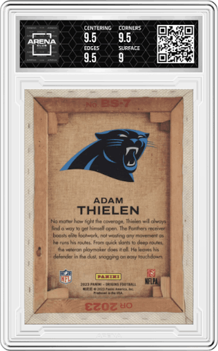 Adam Thielen from the 2023 Panini Origins set graded by Arena Club and given an overall grade of 9.5.