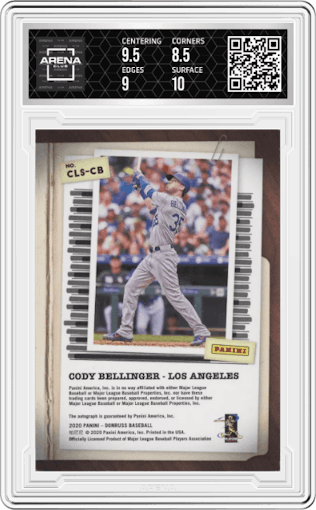 Cody Bellinger from the 2020 Panini Donruss set graded by Arena Club and given an overall grade of 9.