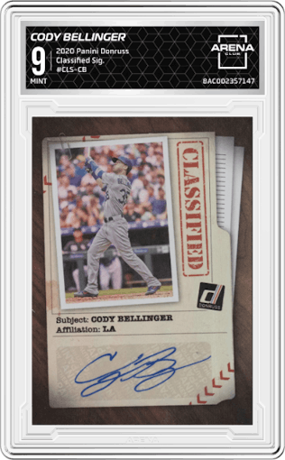 Cody Bellinger from the 2020 Panini Donruss set graded by Arena Club and given an overall grade of 9.