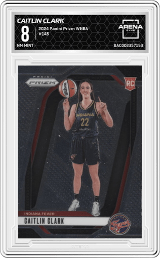 Caitlin Clark from the 2024 Panini Prizm WNBA set graded by Arena Club and given an overall grade of 8.