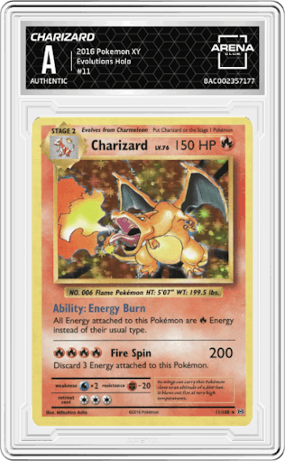 Charizard  from the 2016 Pokemon XY set graded by Arena Club.