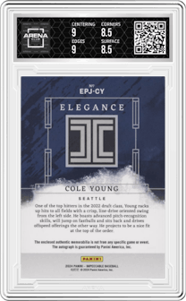 Cole Young from the 2024 Panini Impeccable set graded by Arena Club and given an overall grade of 9.