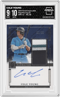 Cole Young from the 2024 Panini Impeccable set graded by Arena Club and given an overall grade of 9.