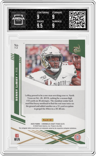 Benny LeMay from the 2020 Panini Chronicles Draft Picks  set graded by Arena Club and given an overall grade of 9.