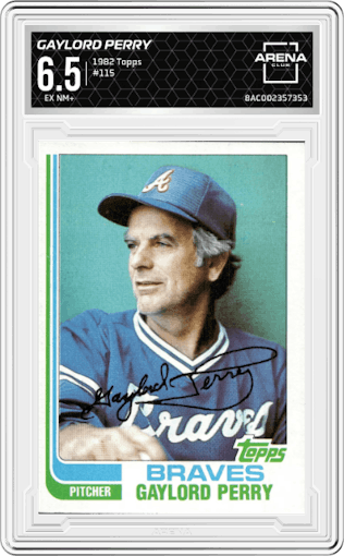 Gaylord Perry from the 1982 Topps set graded by Arena Club and given an overall grade of 6.5.