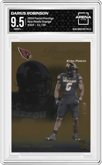 Darius Robinson from the 2024 Panini Prestige  set featuring a Xtra Points Orange parallel graded by Arena Club and given an overall grade of 9.5.