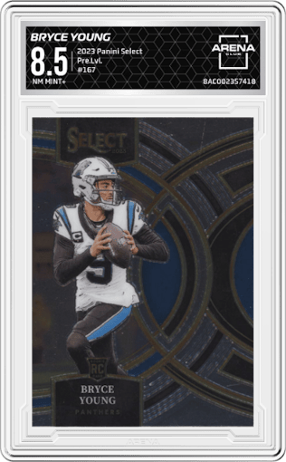 Bryce Young from the 2023 Panini Select set graded by Arena Club and given an overall grade of 8.5.