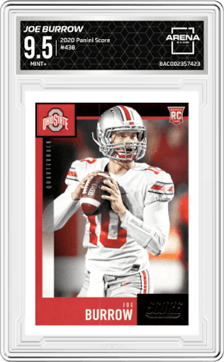 Joe Burrow from the 2020 Panini Score set graded by Arena Club and given an overall grade of 9.5.