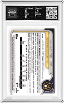 Jackson Chourio from the 2024 Bowman Mega Box set graded by Arena Club and given an overall grade of 9.5.