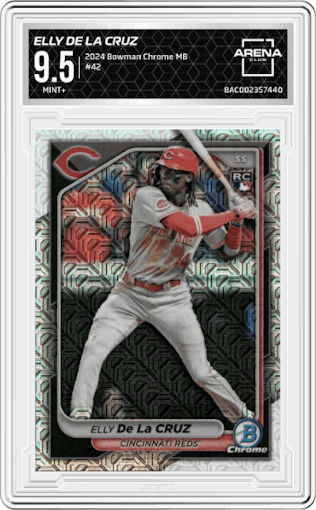 Elly De La Cruz from the 2024 Bowman Chrome Mega Box set graded by Arena Club and given an overall grade of 9.5.