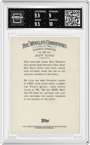 Jeff King from the 2008 Topps Allen & Ginter set graded by Arena Club and given an overall grade of 9.5.