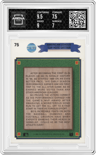 Bo Jackson from the 1990 Upper Deck set graded by Arena Club and given an overall grade of 7.5.