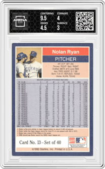Nolan Ryan from the 1990 Starline Long John Silver set graded by Arena Club and given an overall grade of 3.5.