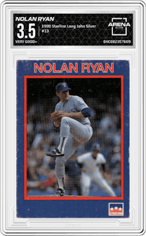 Nolan Ryan from the 1990 Starline Long John Silver set graded by Arena Club and given an overall grade of 3.5.