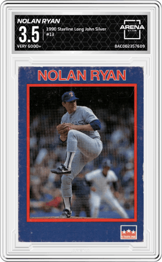 Nolan Ryan from the 1990 Starline Long John Silver set graded by Arena Club and given an overall grade of 3.5.