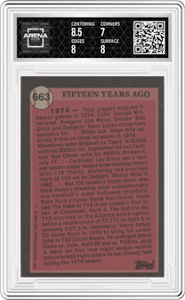 Hank Aaron from the 1989 Topps set graded by Arena Club and given an overall grade of 7.5.