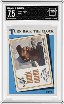 Hank Aaron from the 1989 Topps set graded by Arena Club and given an overall grade of 7.5.