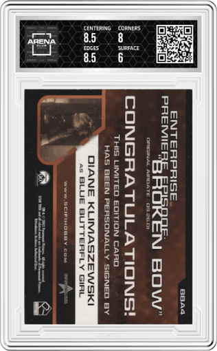 Diane Klimaszewski from the 2002 Rittenhouse Star Trek Enterprise Season 1 set graded by Arena Club and given an overall grade of 6.5.