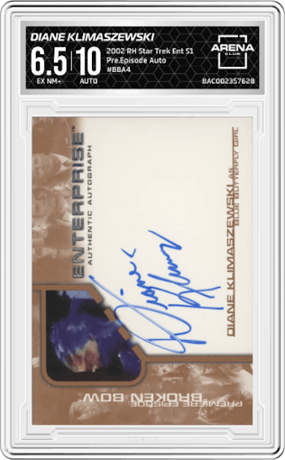 Diane Klimaszewski from the 2002 Rittenhouse Star Trek Enterprise Season 1 set graded by Arena Club and given an overall grade of 6.5.