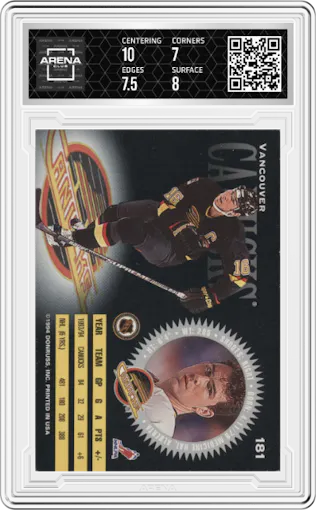 Trevor Linden from the 1994-95 Donruss set graded by Arena Club and given an overall grade of 7.5.