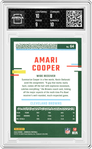 Amari Cooper  from the 2023 Panini Donruss set graded by Arena Club and given an overall grade of 8.5.