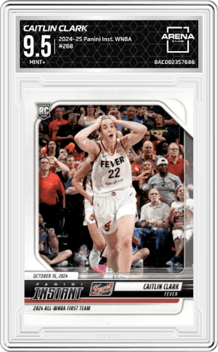 Caitlin Clark from the 2024-25 Panini Instant WNBA set graded by Arena Club and given an overall grade of 9.5.