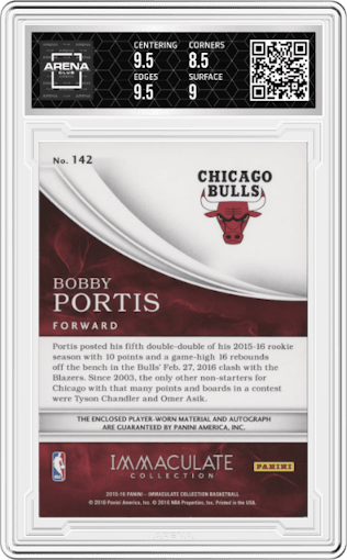 Bobby Portis from the 2015-16 Panini Immaculate Collection set graded by Arena Club and given an overall grade of 9.