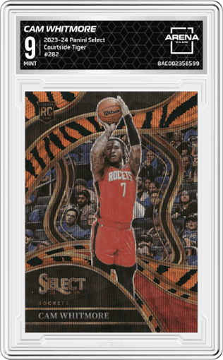 Cam Whitmore from the 2023-24 Panini Select  set featuring a Tiger parallel graded by Arena Club and given an overall grade of 9.