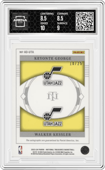 Keyonte George/Walker Kessler from the 2023-24 Panini National Treasures set graded by Arena Club and given an overall grade of 9.